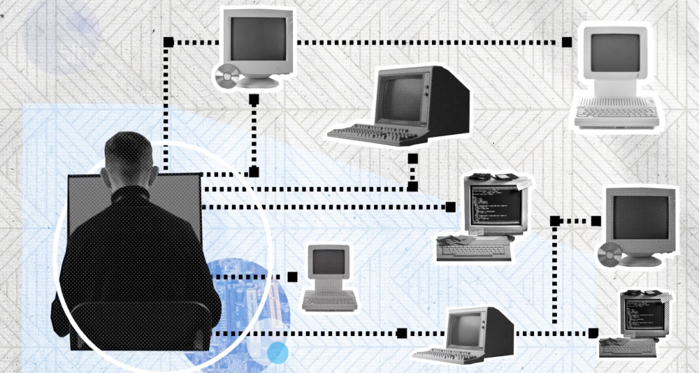 Illustration of a user at a network of computers